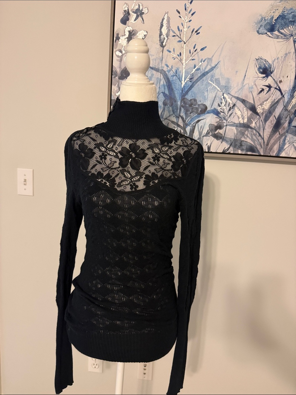 Free People Black Lace Turtleneck Sweater